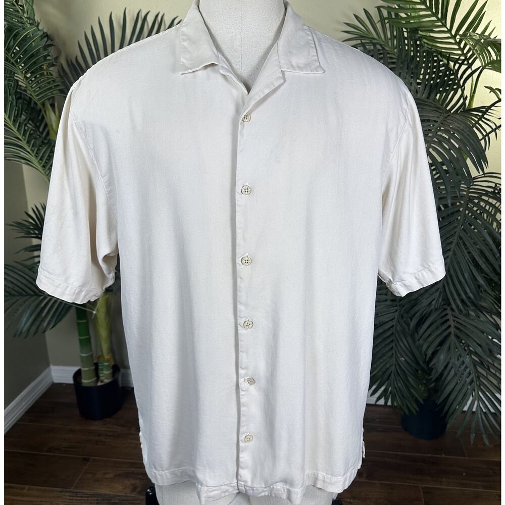 Tommy Bahama Men XL Silk Embroidered "Grill of my dreams" Cream lightweight - Picture 2 of 14